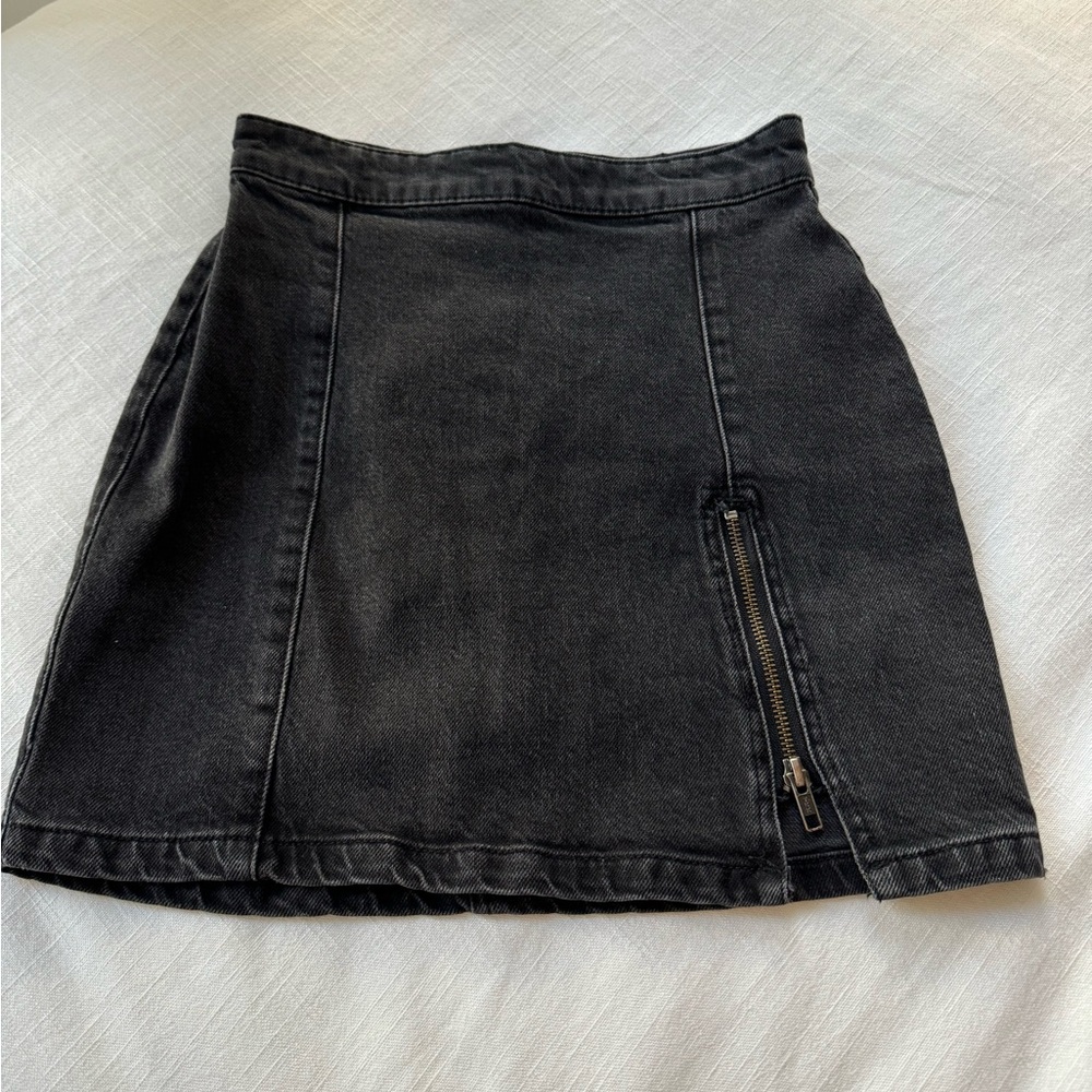 Free People Mini Black Denim Skirt